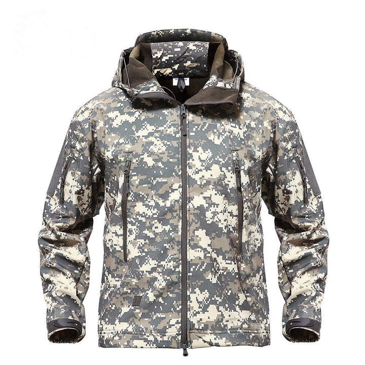 Giacca uomo calda impermeabile, con cappuccio e tasche zip, ideale per sport invernali e avventura urbana.