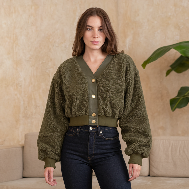 Cardigan donna verde, versatile e confortevole. Un capo essenziale in maglieria per un look moderno e femminile autunno/inverno.