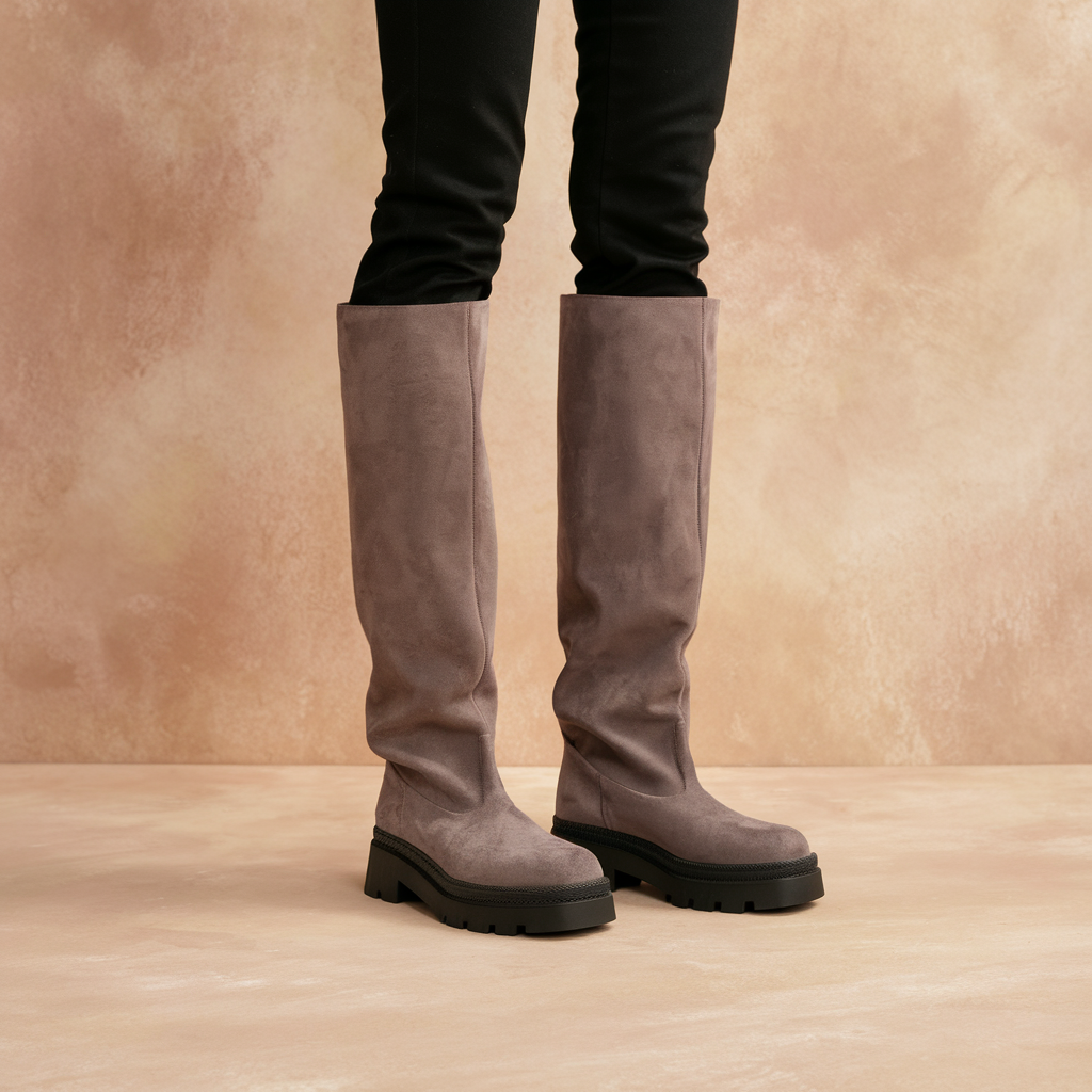 Stivali alti donna in pelle nera con tacco robusto, design elegante per comfort ineguagliabile e stile versatile.