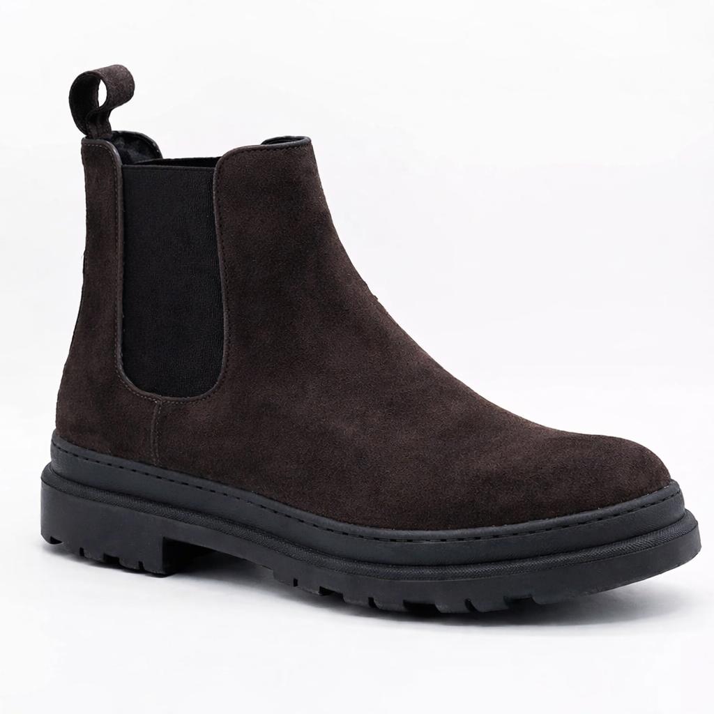 Eleganti stivaletti Chelsea marroni rialzati da uomo, calzature versatili per outfit casual o formali di moda.