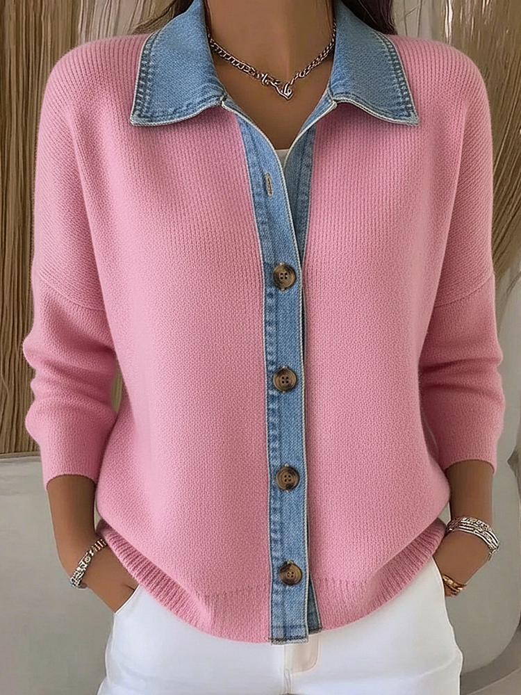 Cardigan da donna a maniche lunghe con collo polo e bottoni, ideale per un abbigliamento versatile ed elegante.