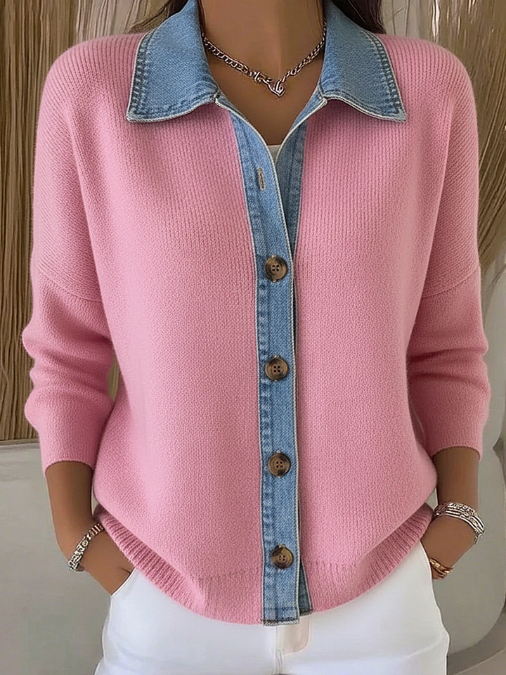 Cardigan da donna a maniche lunghe con collo polo e bottoni, ideale per un abbigliamento versatile ed elegante.