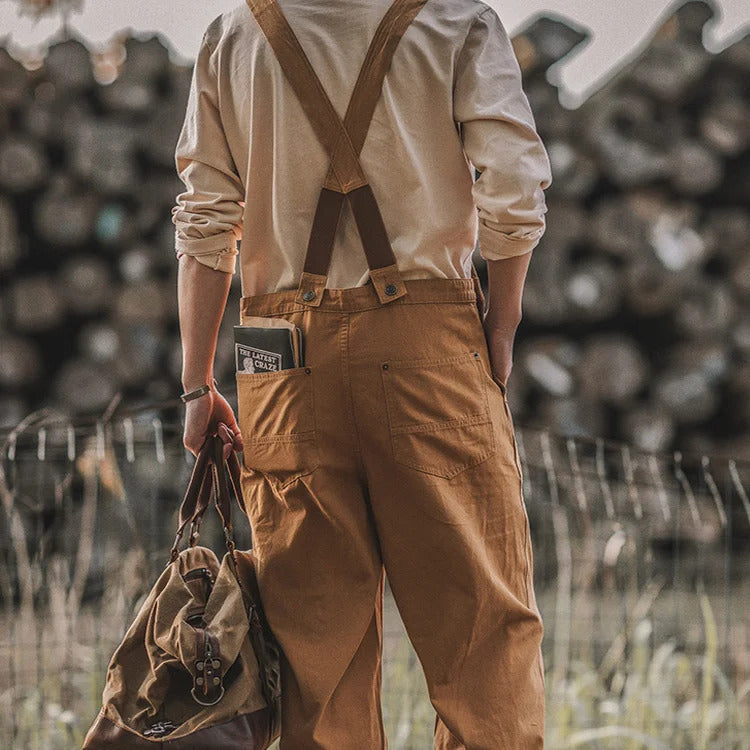 Salopette utility unisex resistente, abbigliamento lavoro stile retrò comodo.
