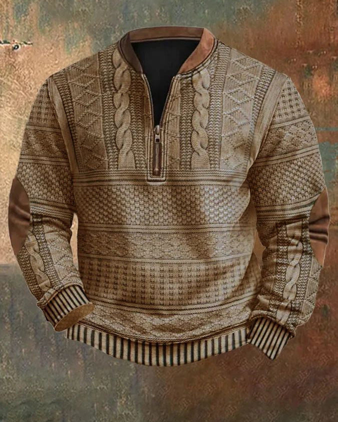 Maglione a righe da uomo, slim fit, con cappuccio regolabile e mezza zip. Stile casual ed elegante.