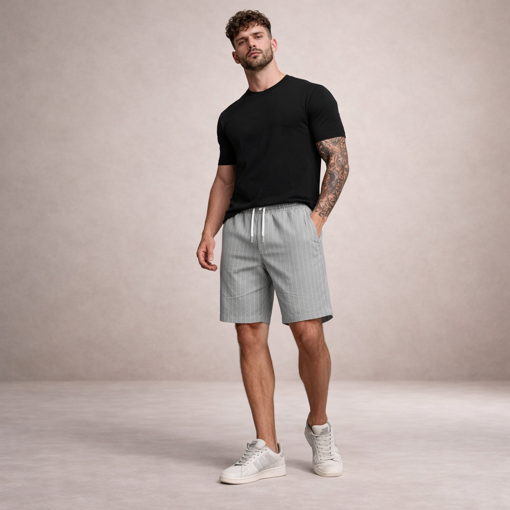 Shorts uomo estivi, vita regolabile, un capo essenziale per la moda mare e il relax estivo.
