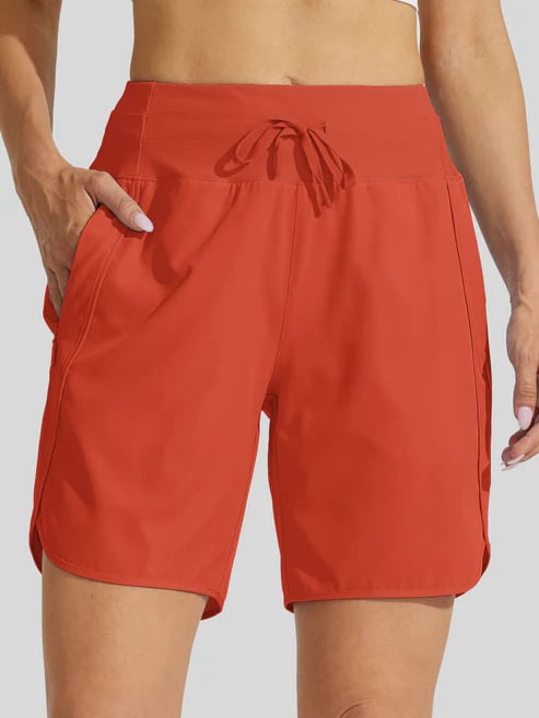Shorts vita alta donna per yoga e pilates, con tessuto elasticizzato e cordino per massima flessibilità.