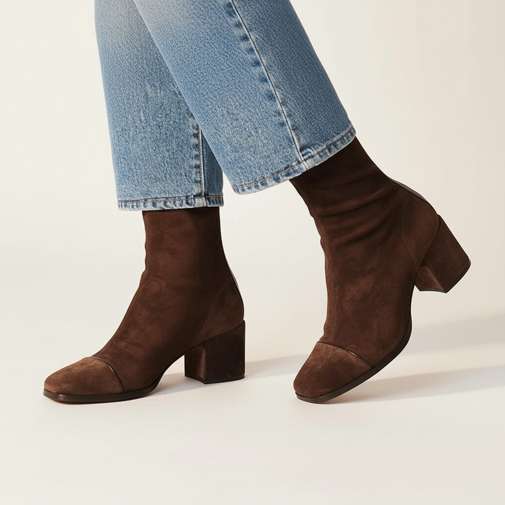 Stivaletti donna chic per autunno/inverno con punta quadrata e tacco largo. Design elegante e confortevole.