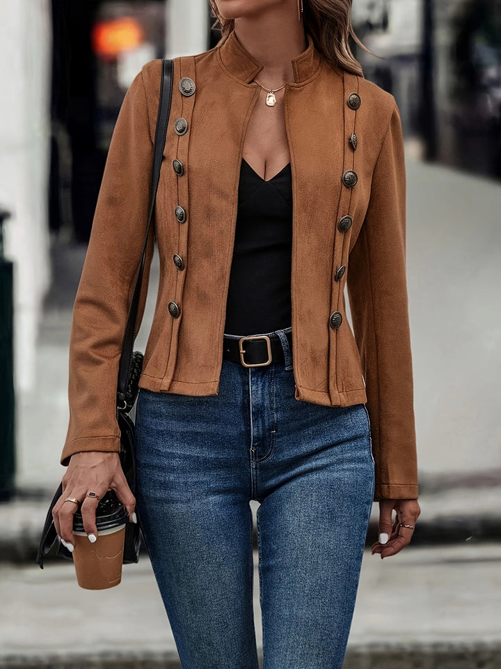 Giacca vintage donna marrone, capo versatile per moda autunno e stile classico.