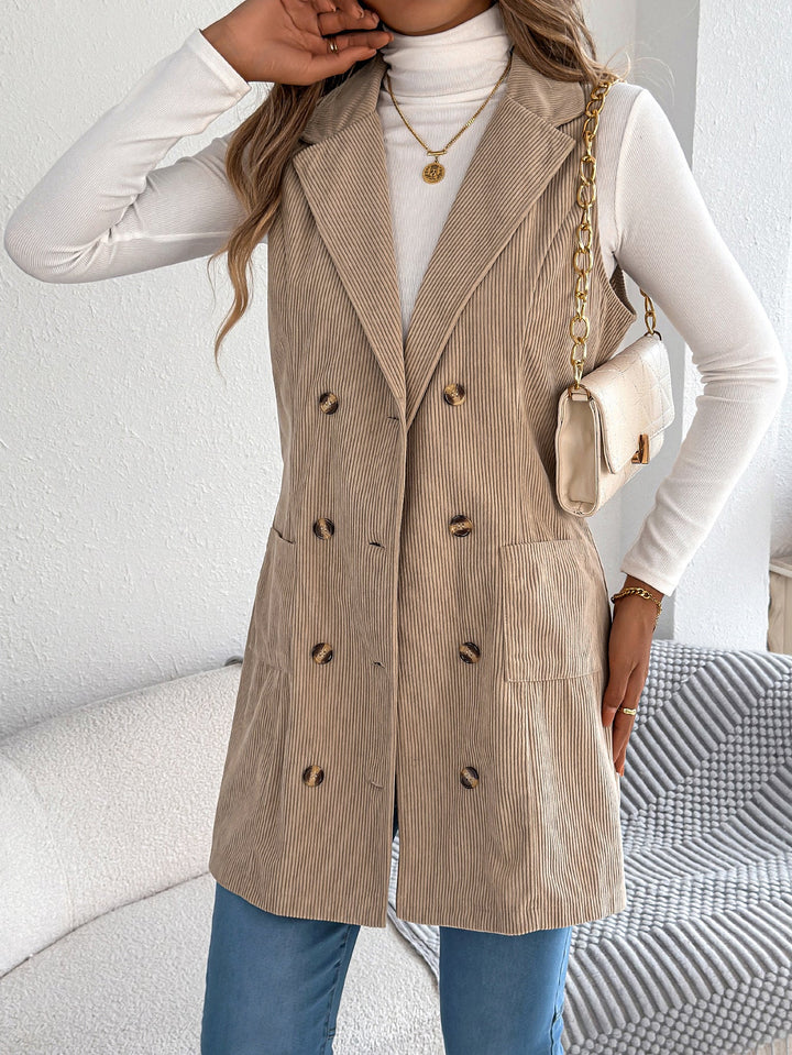 Gilet doppiopetto casual da donna, perfetto per stratificare con stile in autunno/primavera.
