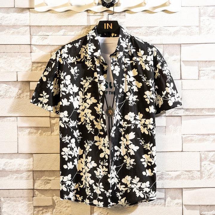 Camicia floreale da uomo, slim fit, a maniche corte, perfetta per look casual, spiaggia e feste estive.
