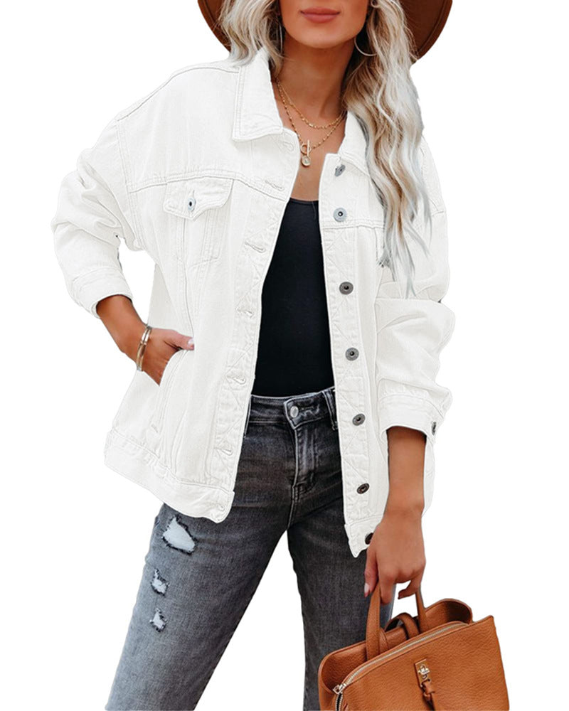 Giacca moda donna oversize corta in denim con distintivo colletto a sciarpa, must-have per un look alla moda.