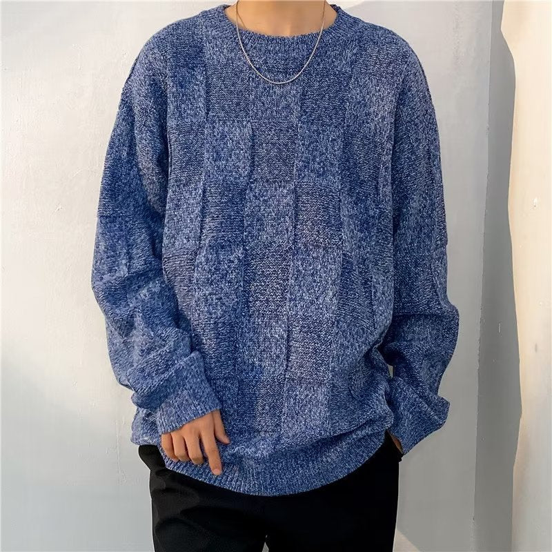 Maglione invernale da uomo con motivo diamante, stile casual moderno per un look comodo e caldo.