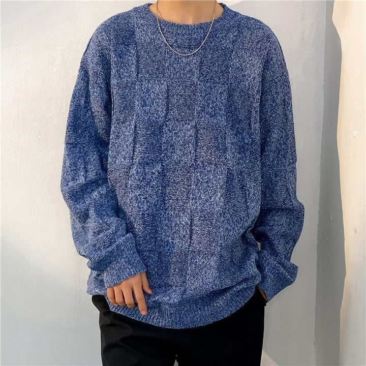 Maglione invernale da uomo con motivo diamante, stile casual moderno per un look comodo e caldo.