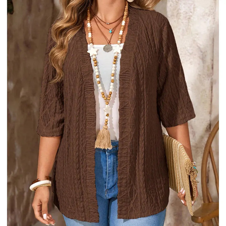 Cardigan donna elegante traforato, leggero con maniche 3/4. Ideale come coprispalle.