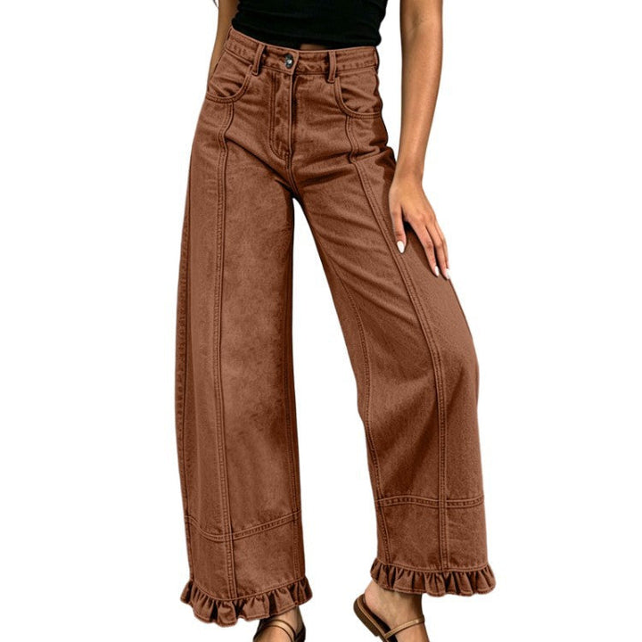 Pantaloni donna gamba larga vita alta, stile casual streetwear, vestibilità ampia e comoda.