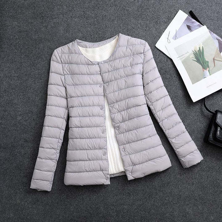 Giacca donna per layering, isolante, scollo rotondo, leggera e pratica per l'inverno.