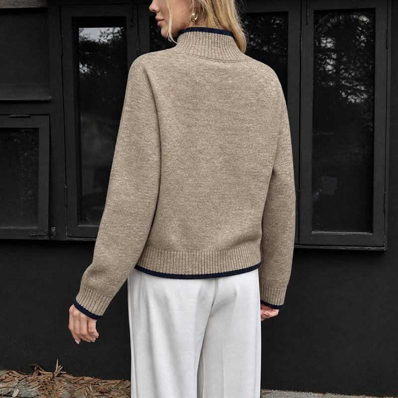 Elegante maglione donna basic tinta unita kaki, ideale per look casual o chic in autunno e inverno.