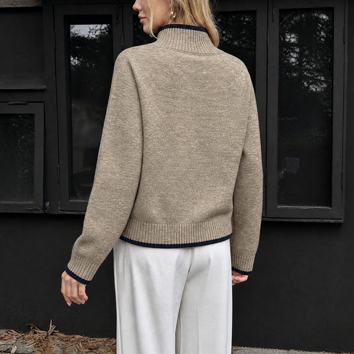 Elegante maglione donna basic tinta unita kaki, ideale per look casual o chic in autunno e inverno.