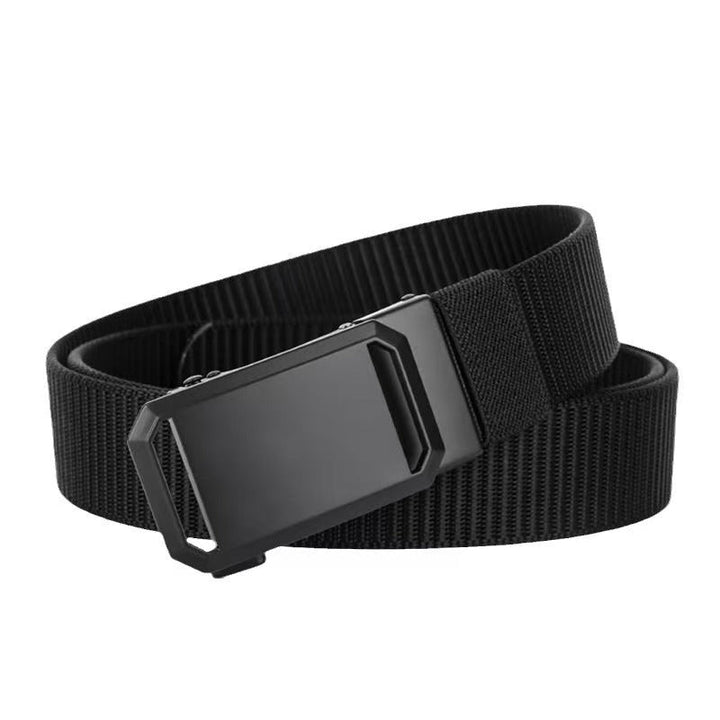 Cintura uomo regolabile in nylon resistente, fibbia automatica senza fori. Perfetta per outdoor e casual.