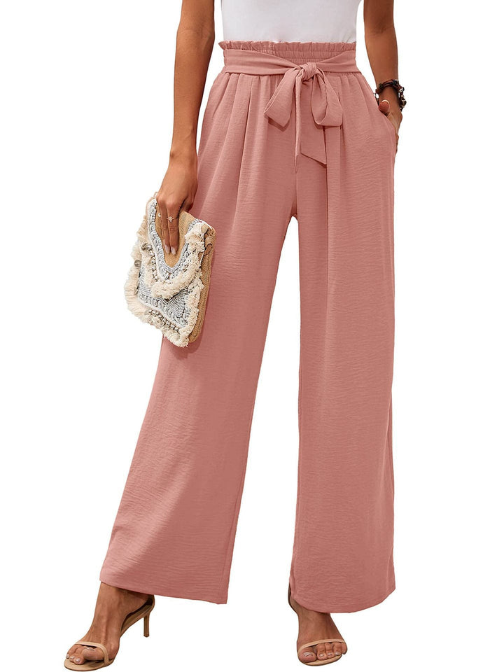Pantaloni moda donna: stile chic, nodo in vita e gamba ampia. Comfort e fashion.