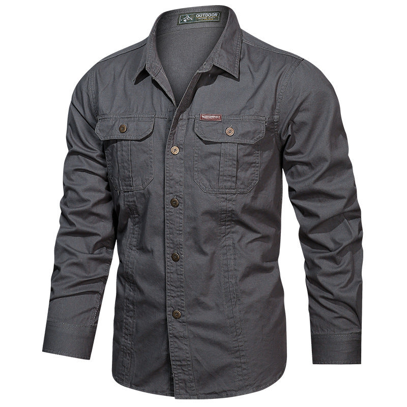 Camicia militare verde oliva da uomo, design classico e versatile per ogni outfit casual e maschile.