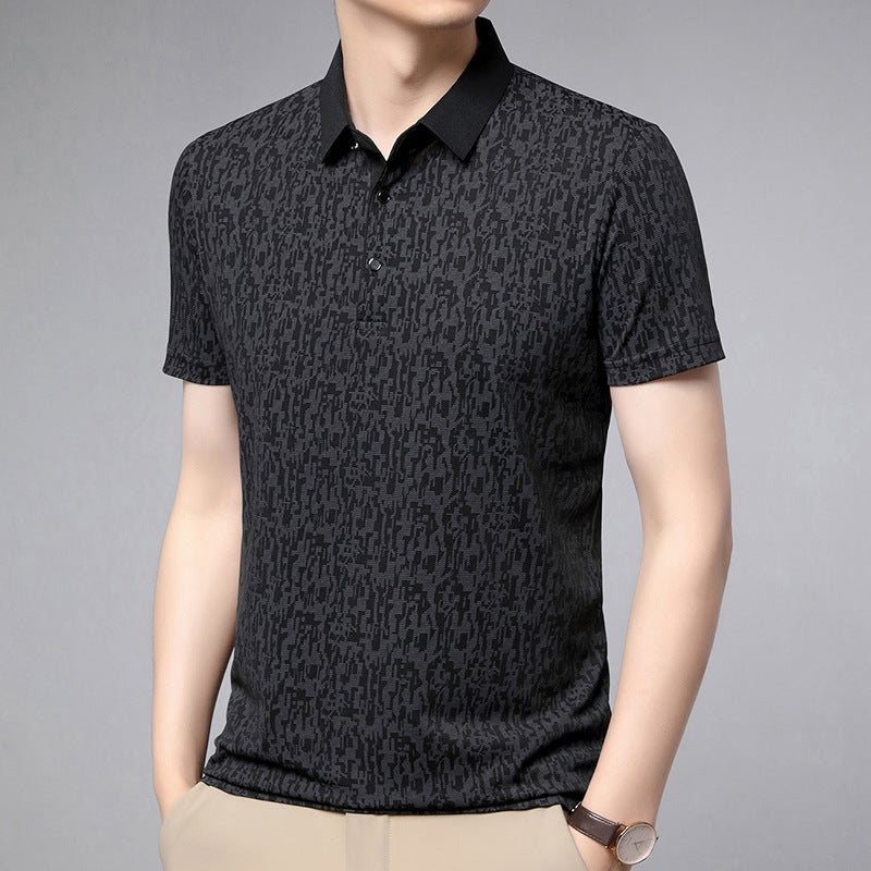 Camicia uomo casual estiva con stampa floreale e revers, maniche corte, tessuto fresco per comfort e stile.