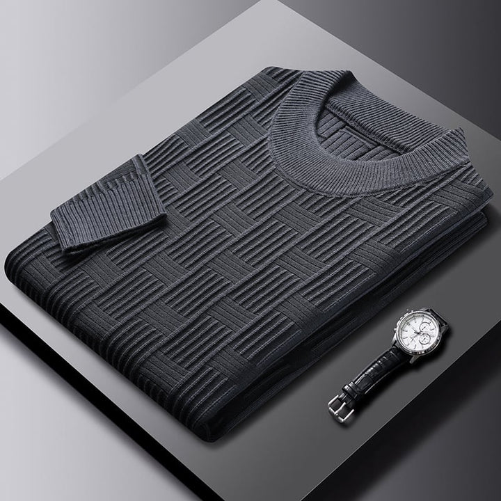 Maglia uomo girocollo con design scozzese jacquard. Perfetto maglione slim fit per outfit casual chic.