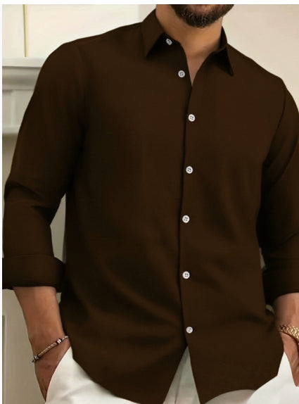 Stile semplice ed elegante: camicia uomo casual a maniche lunghe tinta unita, comfort ideale per ogni occasione.