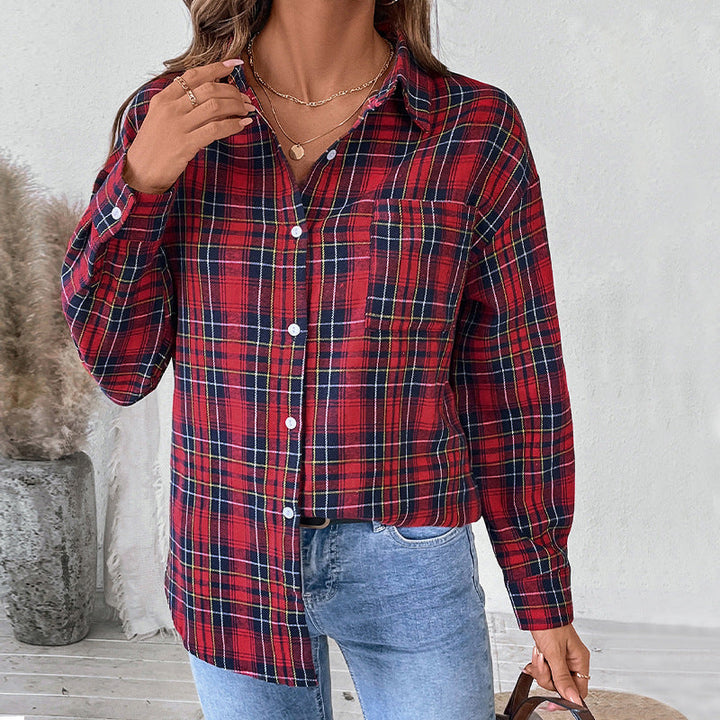 Giacca camicia a quadri da donna per autunno/inverno, un capo casual e alla moda con maniche lunghe.