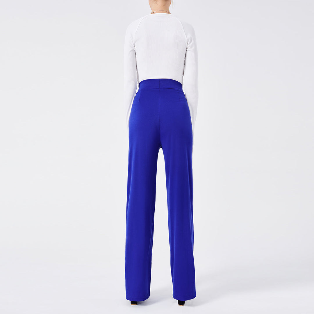 Dettaglio cinturino: Pantaloni a zampa vita alta slim, con chiusura invisibile, per donna.