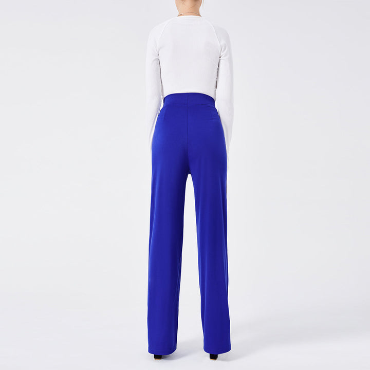Dettaglio cinturino: Pantaloni a zampa vita alta slim, con chiusura invisibile, per donna.