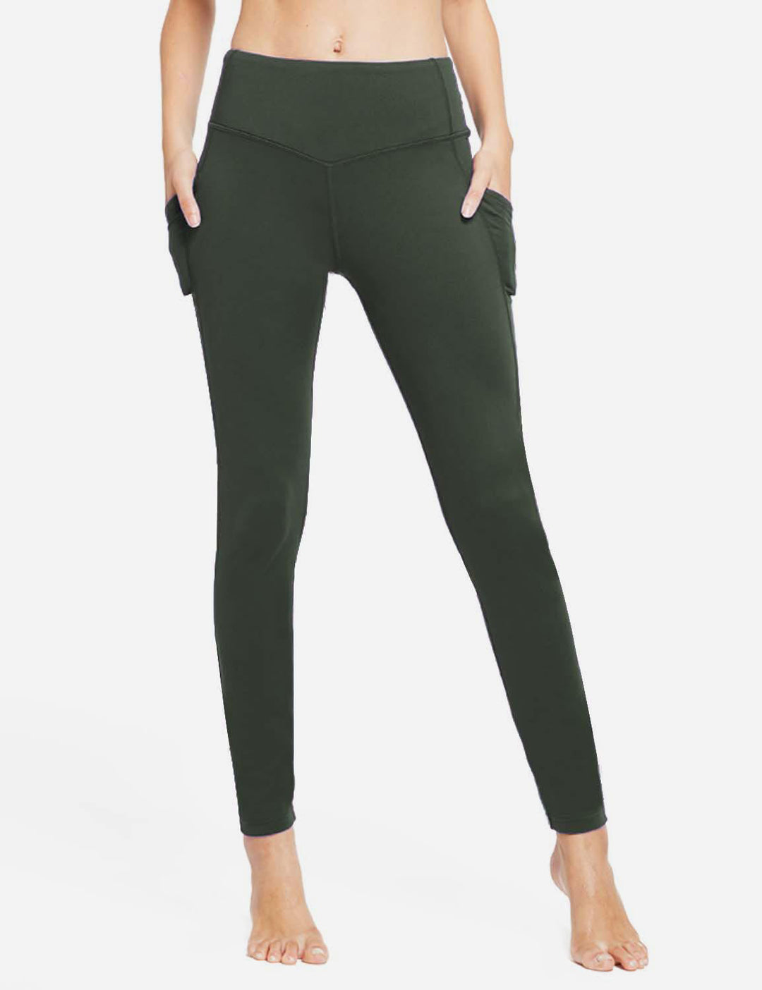 Leggings termici donna, vita alta avvolgente, tasche laterali, per fitness e yoga.