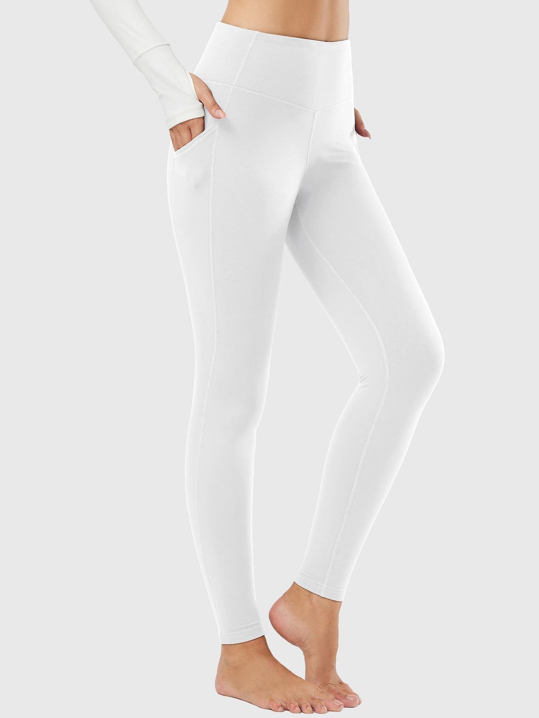 Leggings sportivi termici da donna, con tasche laterali per telefono e chiavi.