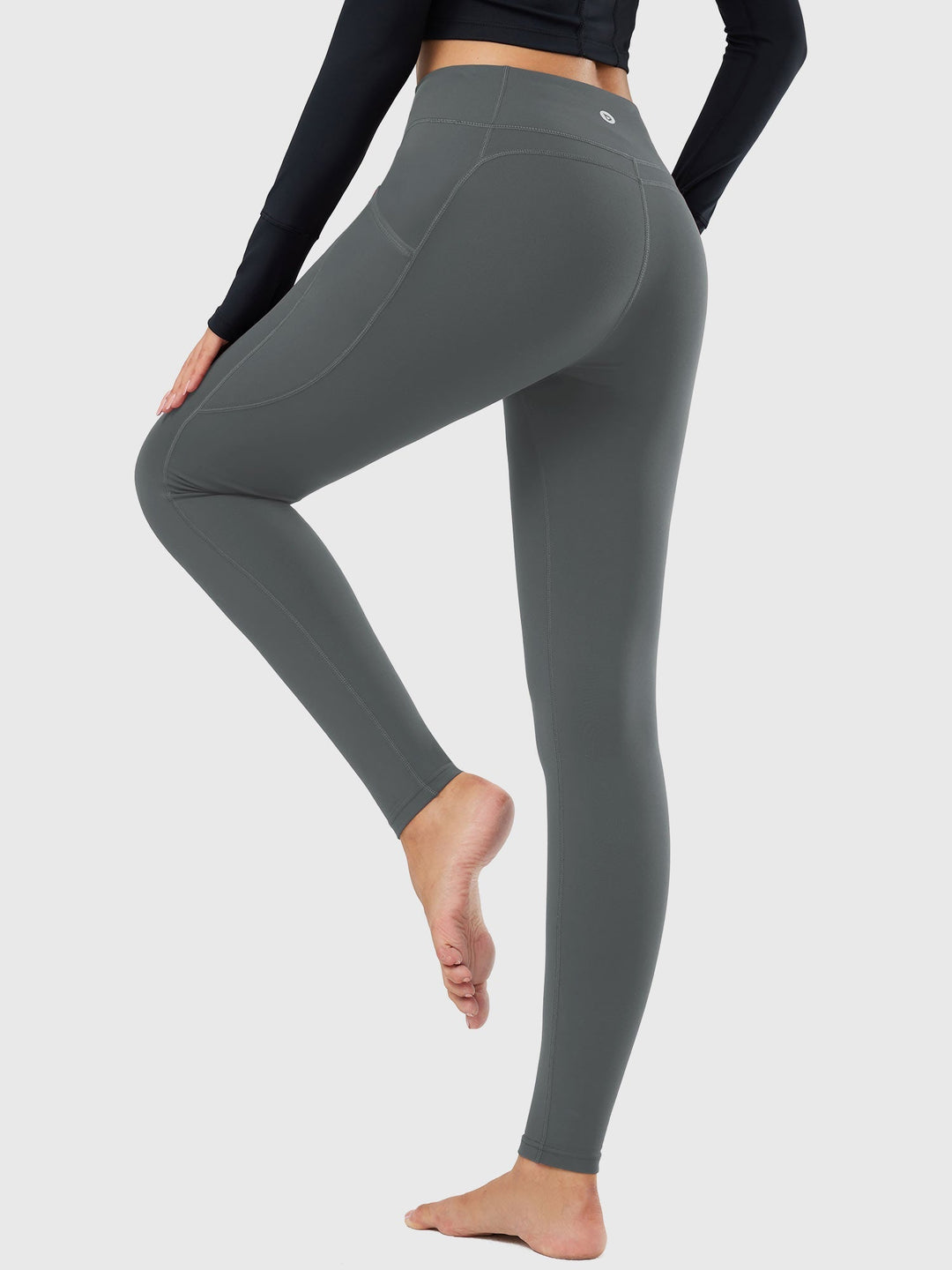 Leggings donna invernali, vita alta, termici, con tasche, per attività fisica.