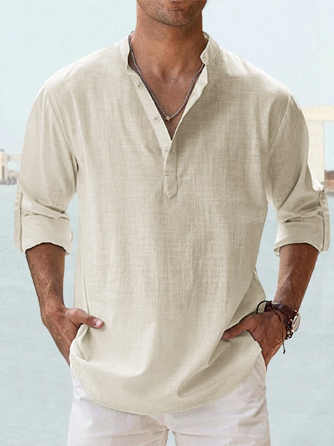 Camicia uomo leggera a maniche lunghe, versatile per primavera, estate e autunno casual.