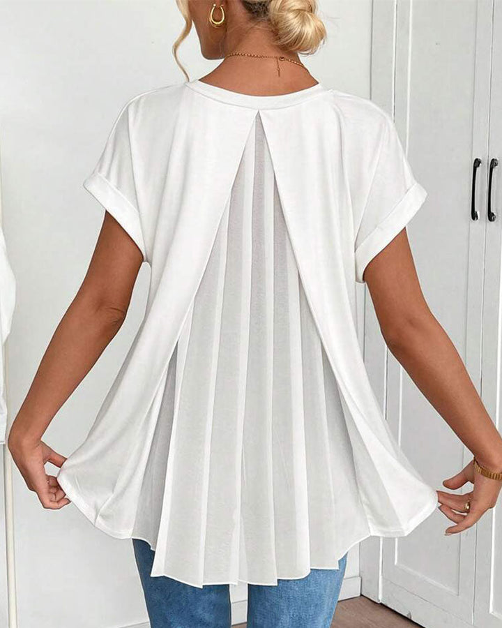 Maglietta patchwork donna unisex a maniche corte con scollo a V, stile moderno e versatile per primavera estate.