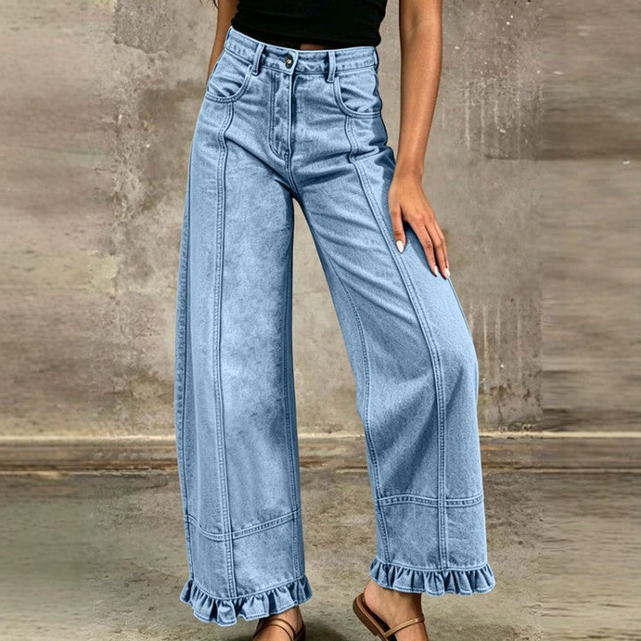 Comodi pantaloni donna gamba larga vita alta, ideali per streetwear e outfit quotidiano.