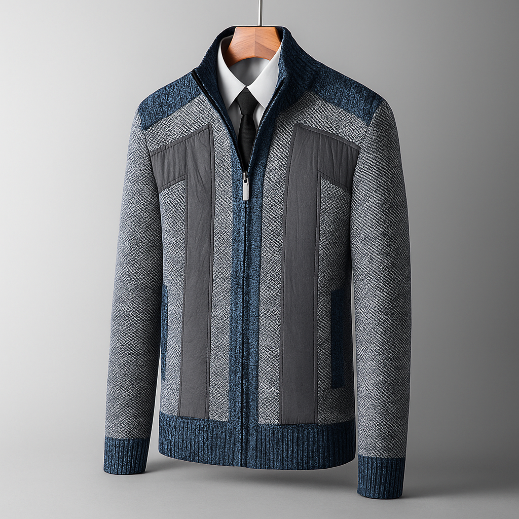 Giacca uomo invernale nera con zip, design strutturato. Perfetta per look eleganti e casual, ideale contro il freddo.