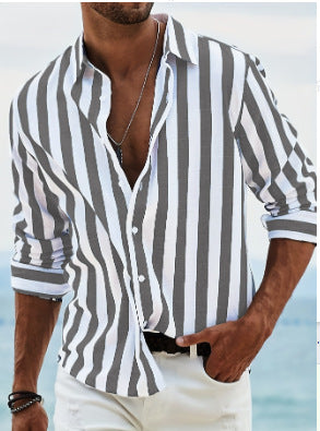 Camicia slim fit a righe da uomo, manica lunga, per il massimo comfort e stile nella moda maschile.