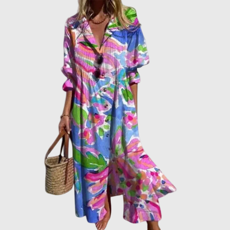 Vestito maxi floreale versatile da donna, ideale per primavera, estate, casual ed elegante.