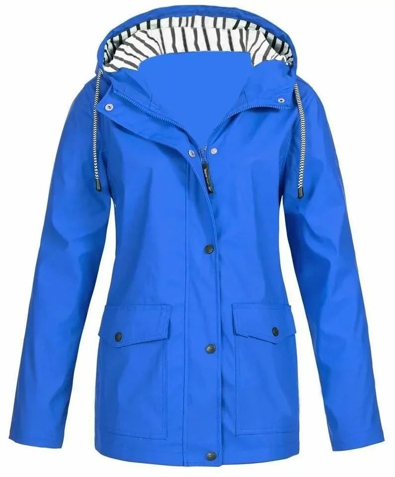 Giacca impermeabile donna per viaggi, con cappuccio e tasche, in poliestere leggero.
