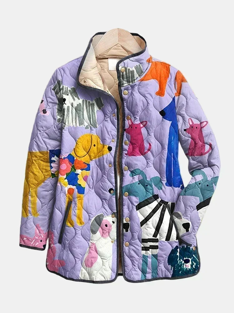 Giacca mezza stagione da donna, fantasia floreale trapuntata, con bottoni.