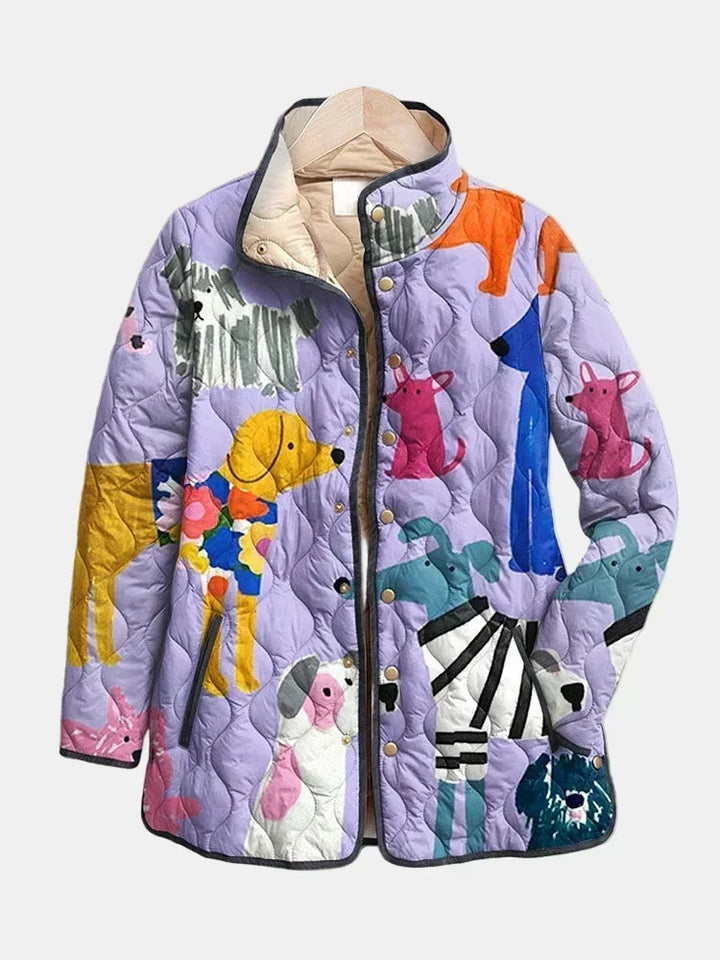 Giacca mezza stagione da donna, fantasia floreale trapuntata, con bottoni.