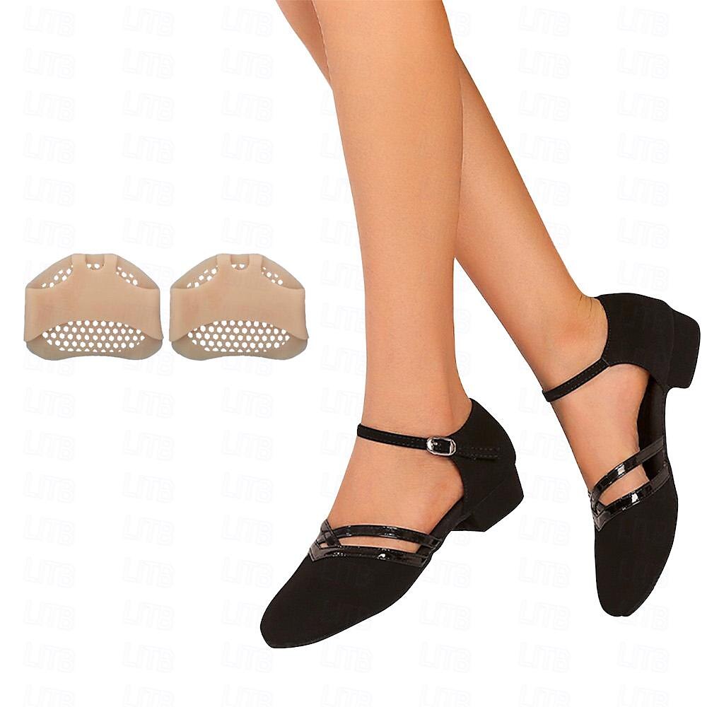 Scarpe da ballo nere donna con cinturino regolabile, flessibili e comode, ideali per la performance.