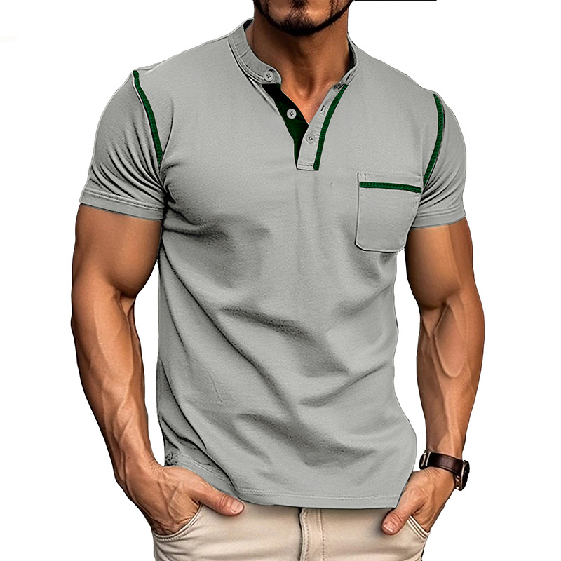 Camicia uomo manica lunga slim fit, collo alla coreana e pratica tasca frontale per ogni occasione.