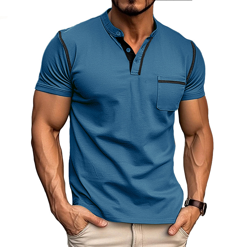 Moda maschile: camicia uomo slim fit con collo alla coreana e tasca, un classico senza tempo.