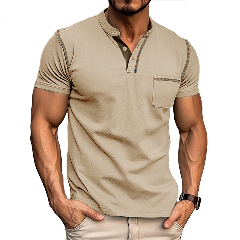 Outfit casual o formale: camicia uomo con collo coreana, tasca frontale. Stile impeccabile.