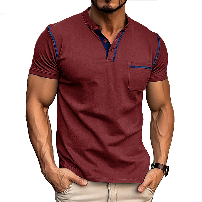 Camicia uomo moderna slim fit, collo coreana distintivo, tasca frontale funzionale.