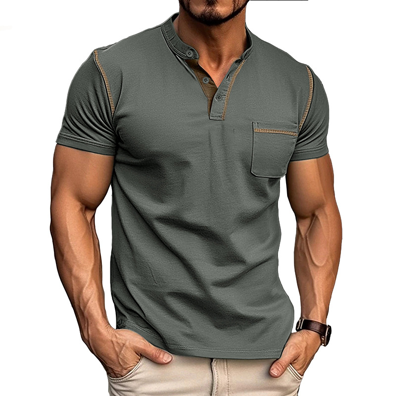 Look sofisticato: camicia uomo elegante, collo coreana, tasca frontale. Comfort e stile.