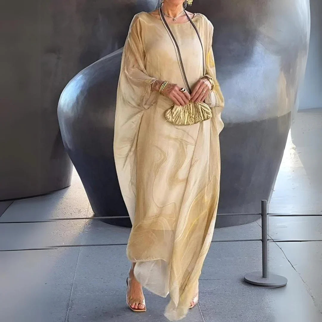 Abito maxi elegante da donna con maniche a cappa per serate speciali e cerimonie, moda donna.